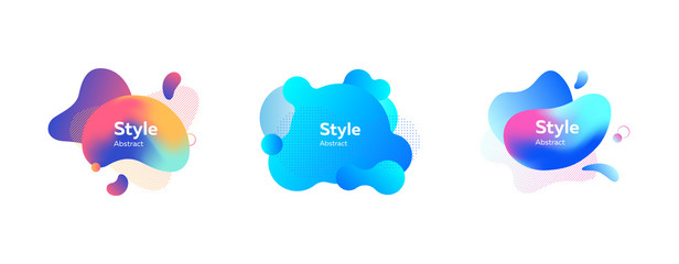 Set of abstract modern blue, violet, yellow graphic elements. Dynamical colored forms and lines. Gradient abstract banners with flowing liquid shapes. Template for logo, flyer, presentation