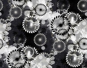 abstract flower field seamless dark silver