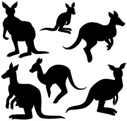 Kangaroo Silhouettes Marsupial Animal Vectors