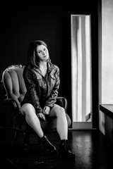 Sexy young modern woman in dark atmosphere, desires concept  