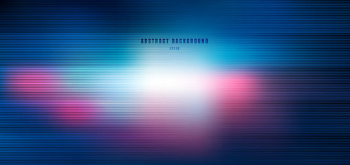 Abstract blurred blue and pink with lighting radial effect background and horizontal lines texture. Technology background.