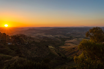 Fototapeta na wymiar Wonderful Sunset over the Sicilian Hills, Mazzarino, Caltanissetta, Sicily, Italy, Europe
