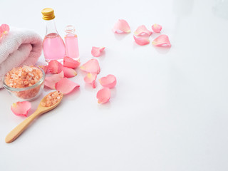 Natural spa set of rose and pink Himalayan salt
