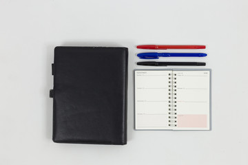 Set of office supplies for work with white background