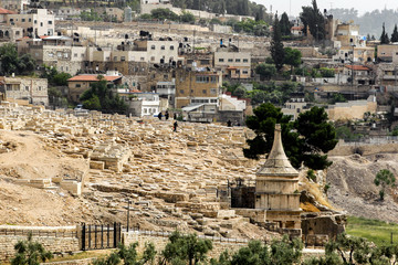 The Jewish cemetery on the Mount of Olives  in Jerusalem, ISRAEL . April 2013