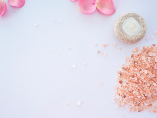 Natural spa set of rose and pink Himalayan salt