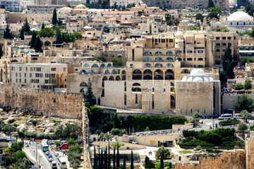 View to Jerusalem old city from the Mount of Olives, Israel. April 2013