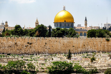 View to Jerusalem old city from the Mount of Olives, Israel. April 2013