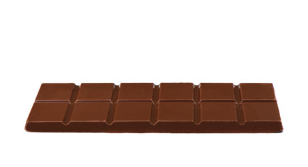 Milk chocolate bar isolated on white background. Close up.