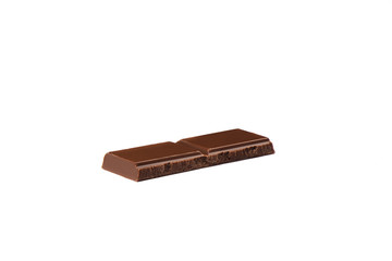 Portion of chocolate bar isolated on white background over white background.