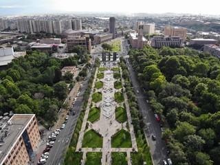 Aerial Drone view on Central city Park, Yerevan, Armenia