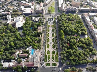 Fototapeta premium Aerial Drone view on Central city Park, Yerevan, Armenia