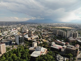 Aerial Drone view, Cityscape. Yerevan, Capital of Armenia