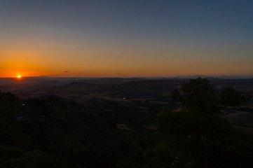 Fototapeta na wymiar Wonderful Silhouette Sunset over the Sicilian Hills, Mazzarino, Caltanissetta, Sicily, Italy, Europe