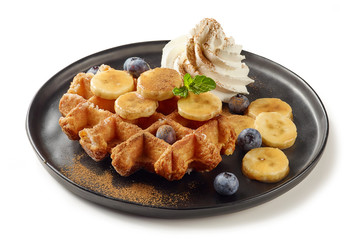 plate of belgian waffles dessert