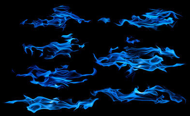 seven blue long fire stripes on black