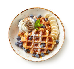 plate of belgian waffles dessert