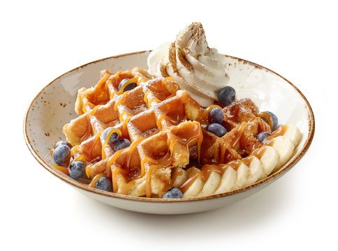 plate of belgian waffles dessert - Powered by Adobe