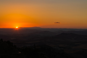 Wonderful Sunset over the Sicilian Hills, Mazzarino, Caltanissetta, Sicily, Italy, Europe