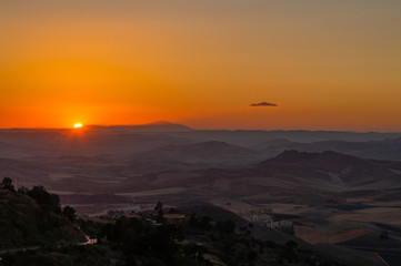 Wonderful Sunset over the Sicilian Hills, Mazzarino, Caltanissetta, Sicily, Italy, Europe