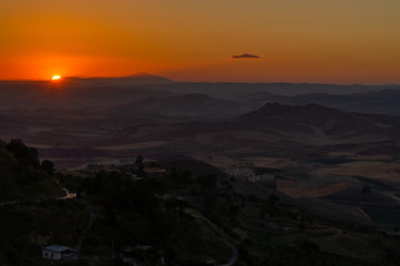 Wonderful Sunset over the Sicilian Hills, Mazzarino, Caltanissetta, Sicily, Italy, Europe