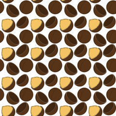 Seamless pattern of macadamia nut in cartoon style