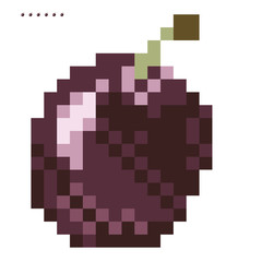 Fototapeta na wymiar Minimalistic pixel graphic symbol of plum. Art vector object isolated. Game 8 bit style.