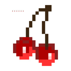 Minimalistic pixel graphic symbol of cherry. Art vector object isolated. Game 8 bit style.