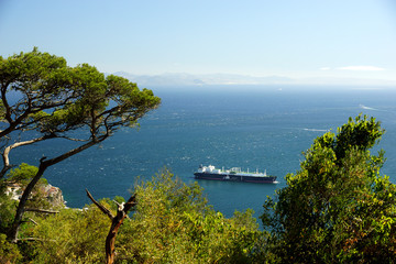 Fototapeta na wymiar Gibraltar harbor, seaport, ships in the Bay of Algeciras.