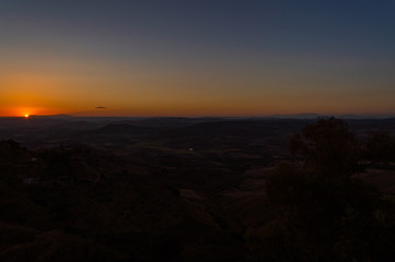 Fototapeta na wymiar Wonderful Sunset over the Sicilian Hills, Mazzarino, Caltanissetta, Sicily, Italy, Europe