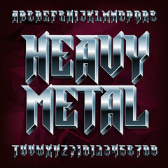 3D Heavy Metal alphabet font. Metal effect letters and numbers. Stock vector typeface for your design. - obrazy, fototapety, plakaty