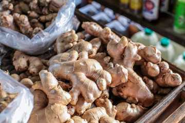 Fresh organic ginger on fresh market in thailand