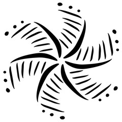 Rotating wind rose illustration with black ink on the white background isolated