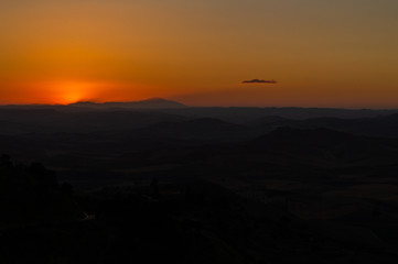 Wonderful Sunset over the Sicilian Hills, Mazzarino, Caltanissetta, Sicily, Italy, Europe