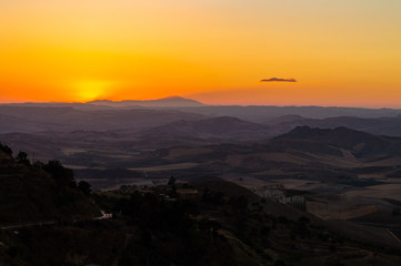 Wonderful Sunset over the Sicilian Hills, Mazzarino, Caltanissetta, Sicily, Italy, Europe