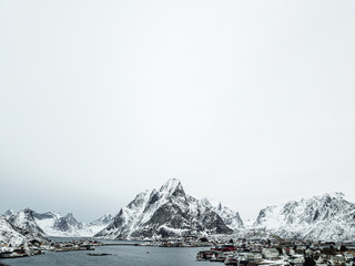 Aerial view of Reine village ,Lofoten Island, Norway in winter season. © Nut