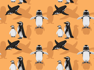 Magellanic Penguin Cartoon Background Seamless Wallpaper