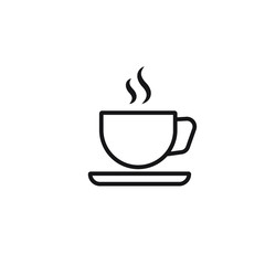 cup of coffee or tea with steam, vector  line icon black on white