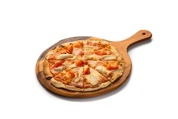 seafood pizza on white background