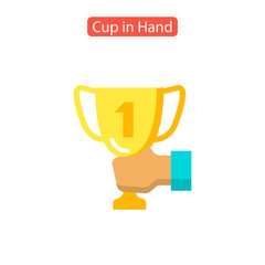 Male hand holding winner cup icon.