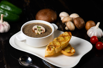 A bowl of delicious homemade cream of mushroom soup