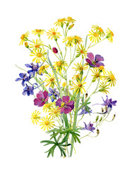 Bouquet with yellow watercolor flowers