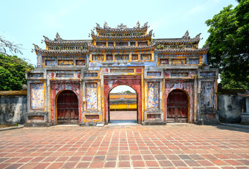 Obraz premium Colorful imperial city gate. This is lead into the forbidden city where the feudal king work Imperial Royal was in the 19th century in Hue, Vietnam
