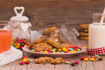 Candy coated cookies.