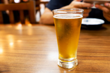 Cold beer on the table in the restaurant