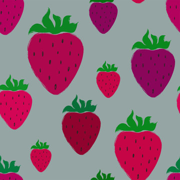 Seamless Pattern With Pink Strawberry.