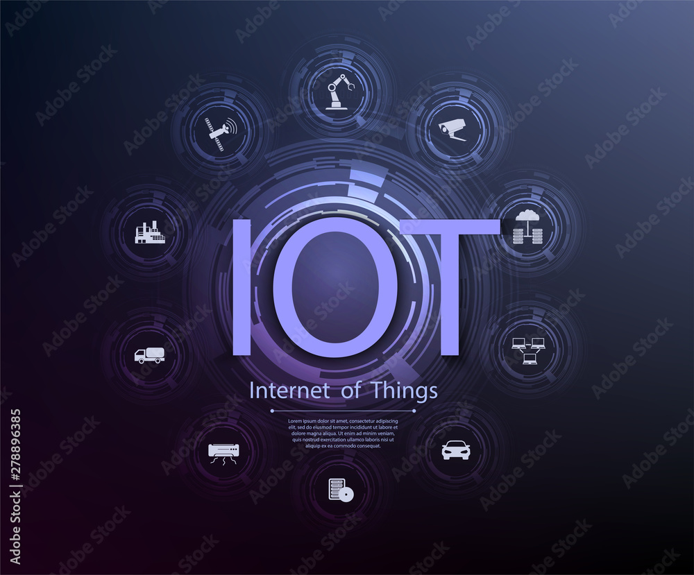 Poster internet of things (iot) and networking concept for connected devices. spider web of network connect