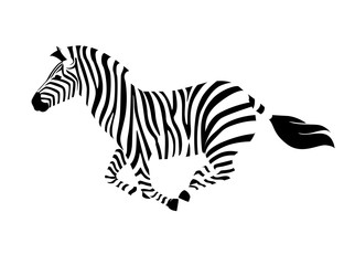 Obraz na płótnie Canvas African zebra running side view outline striped silhouette animal design flat vector illustration isolated on white background