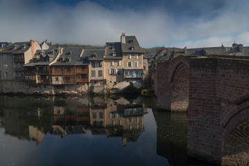 FRANCE - Espalion Aveyron - Medieval house reflection