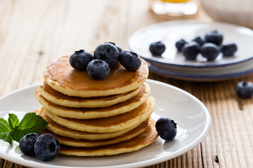 Morning meal, homemade pancakes, fresh summer berries